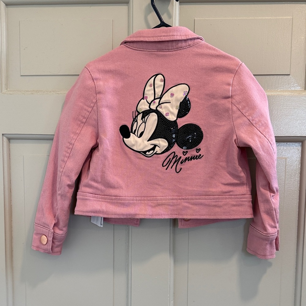 Disney Minnie Mouse Light Pink Denim Jacket with Bow Accents Size XS